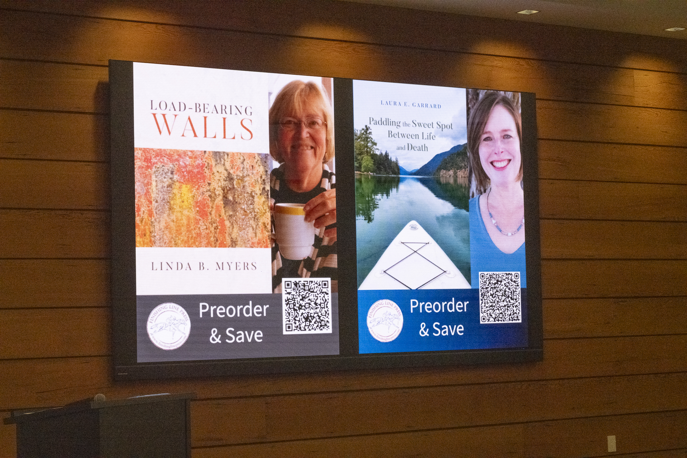 Screens showing author photos and book covers